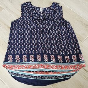 Terra & Sky Blue Sleeveless Ruffled Blouse